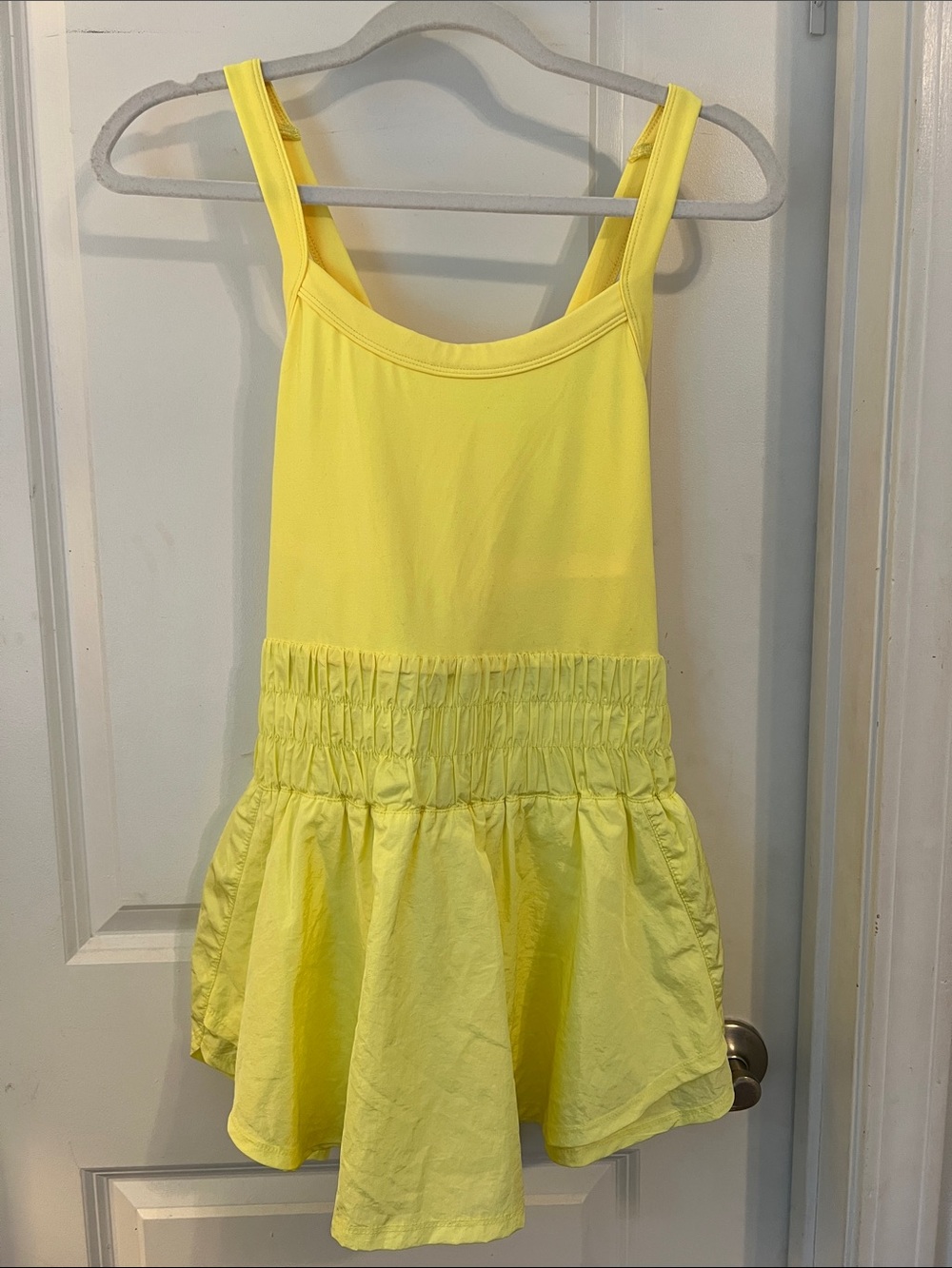 FP Movement by Free People Bright Yellow Smocked Waist One-Piece Romper